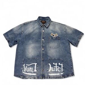 Von Dutch denim short sleeve button down shirt double sided blue XXL men’s